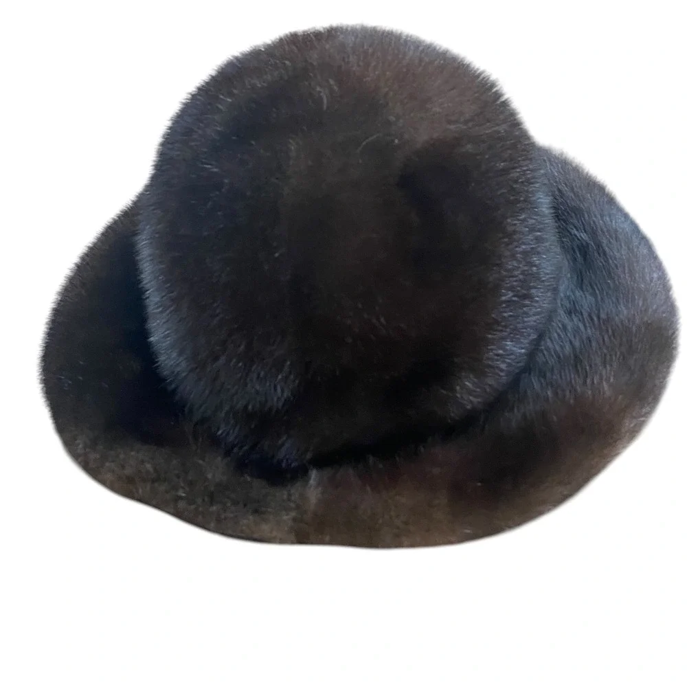 Vintage Evans Chicago‎ Brimmed Mink Fur Cloche Hat Glossy Mahogany Brown MCMLUXE